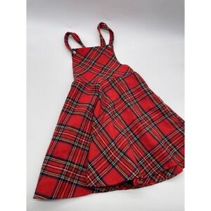 Vtg Her Majesty Girls Red Tartan Suspender Dress Size 6 X Wool Blend Pleated USA